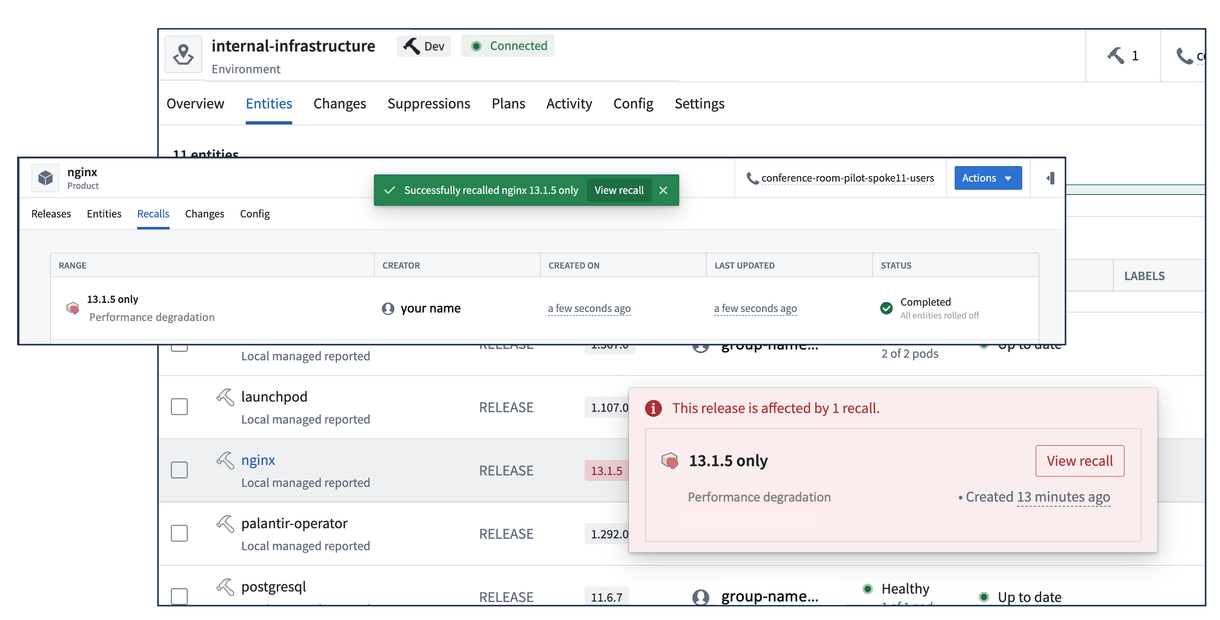 Release recalls via the Apollo UI