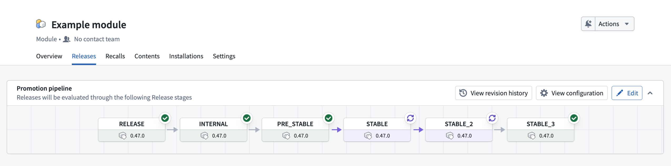 A Module with a promotion pipeline configured.