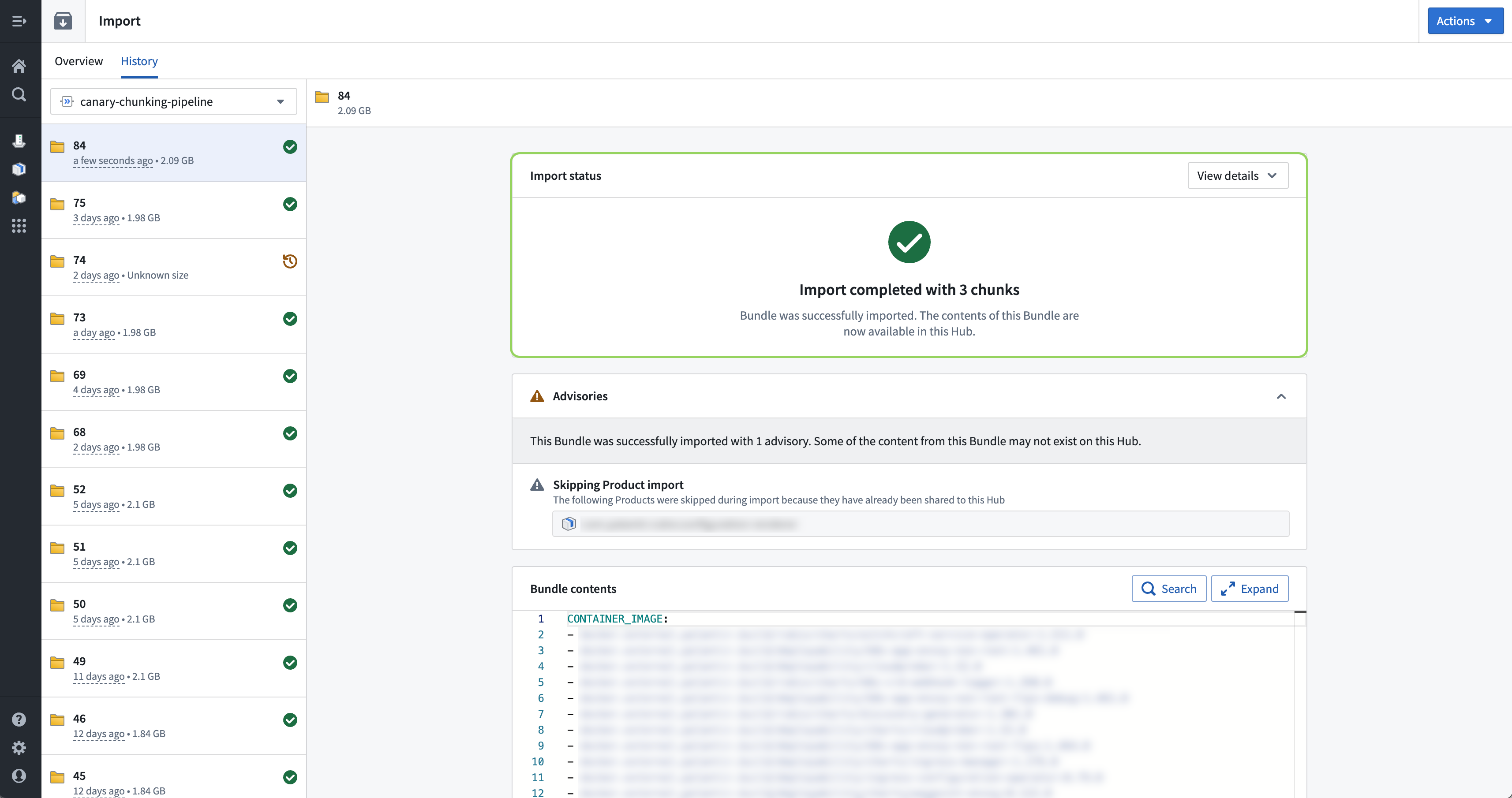 Bundle chunking import success