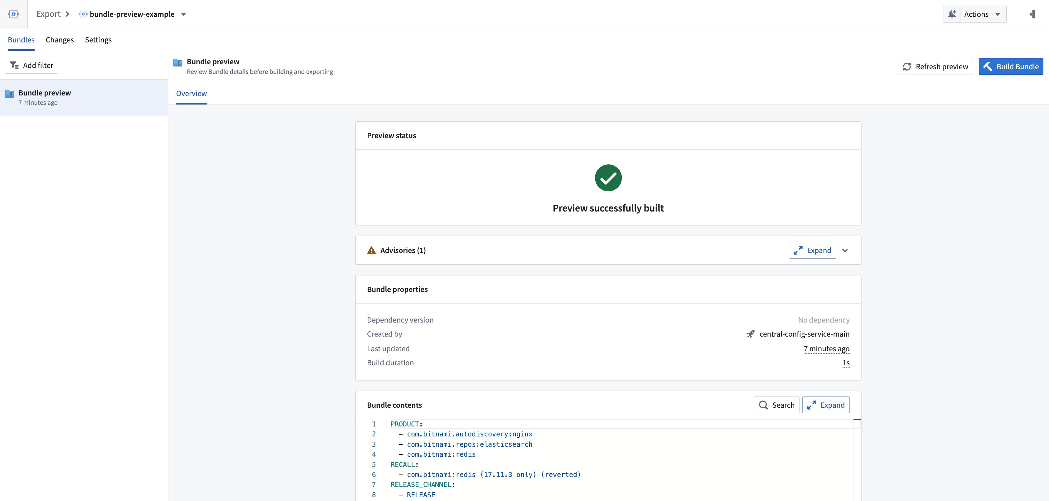 Bundle preview in pipeline view