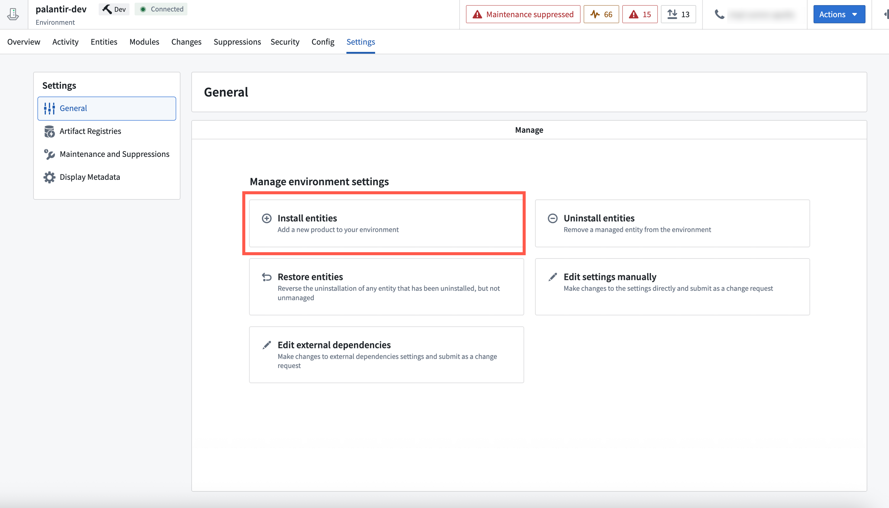 Manage environment settings
