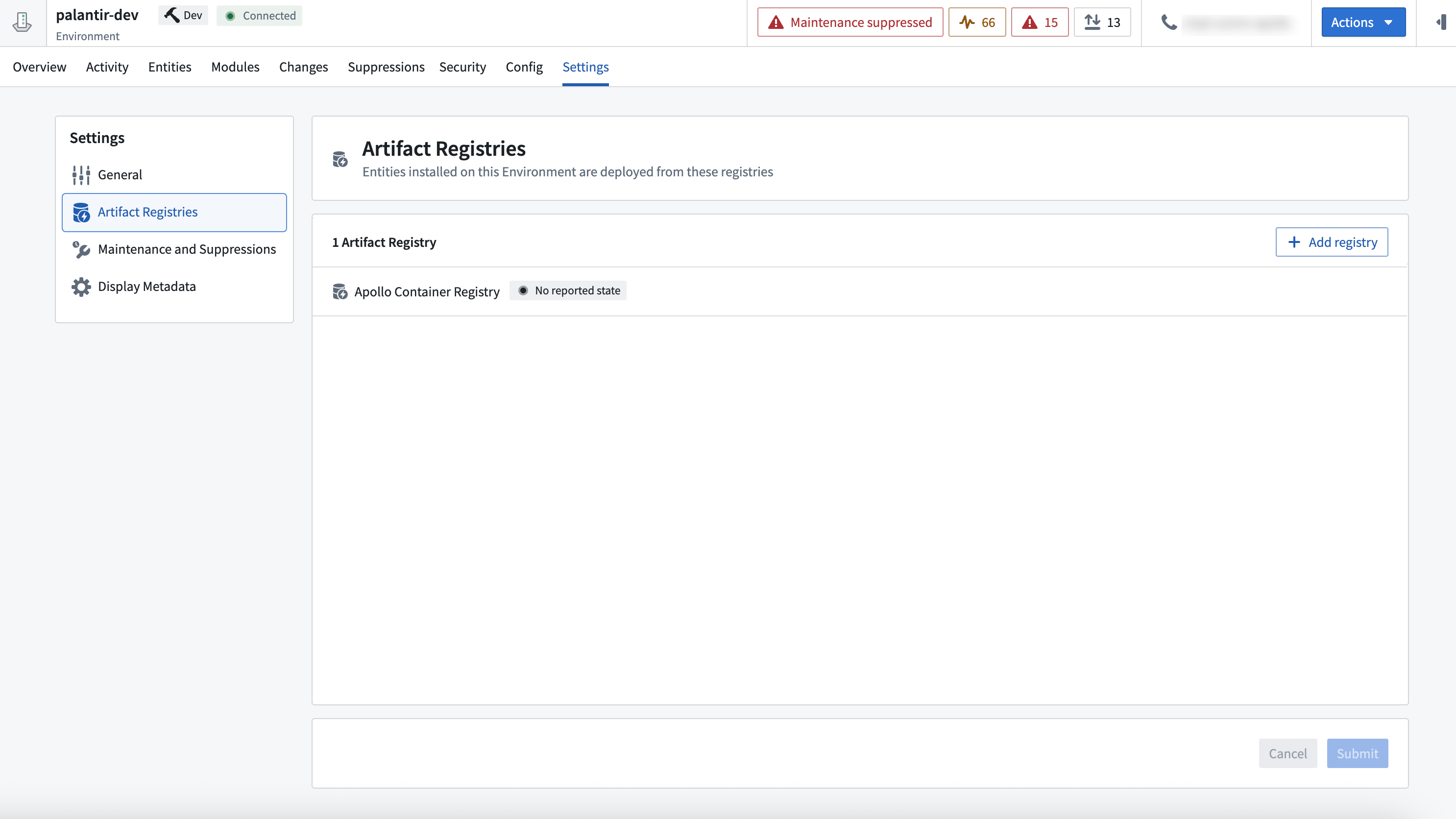 Artifact Registries settings.