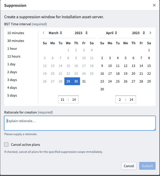 Suppression window configuration