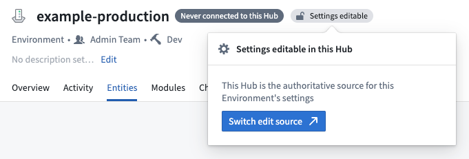 Tag in Environment header showing edit source
