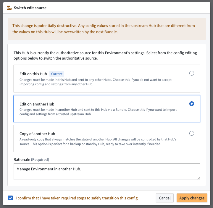 Switch edit source dialog