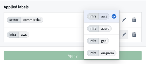 The option to edit labels is expanded, showing the possible values that you can choose for a given label ID.