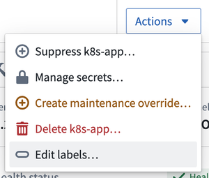 The Actions dropdown menu is expanded to display the Edit labels option.