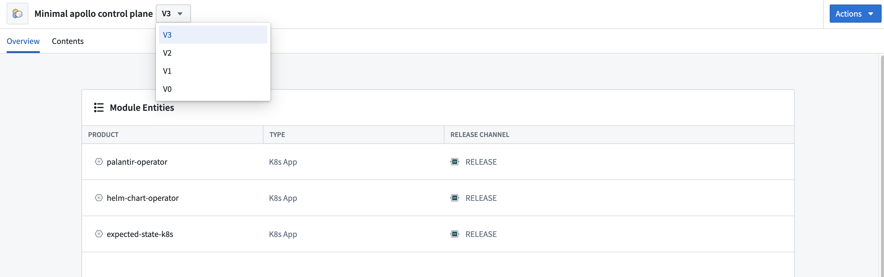 The Module version selector is expanded.