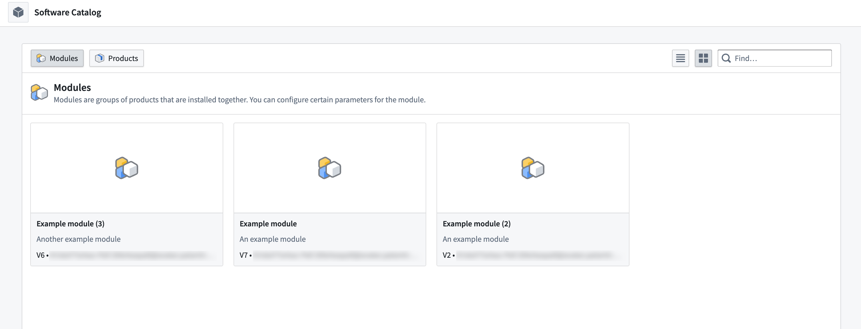 The Modules tab of the Software Catalog.