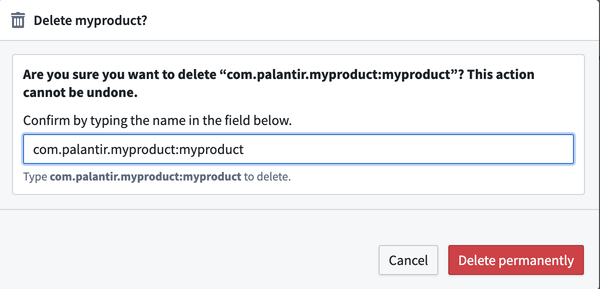 Confirmation dialog for Product Release deletion.