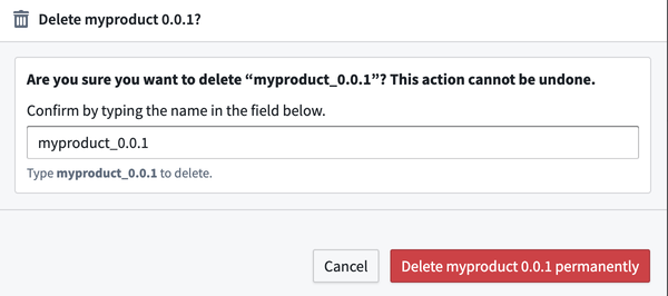 Confirmation dialog for Product Release deletion.