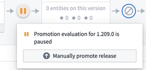 Hover over a transition node for more information on a paused promotion evaluation.