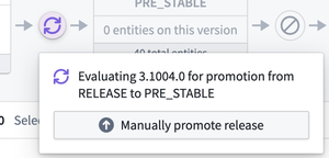 Hovering over the Evaluating status transition node will display the Product Release version and the source and target Release Channels.