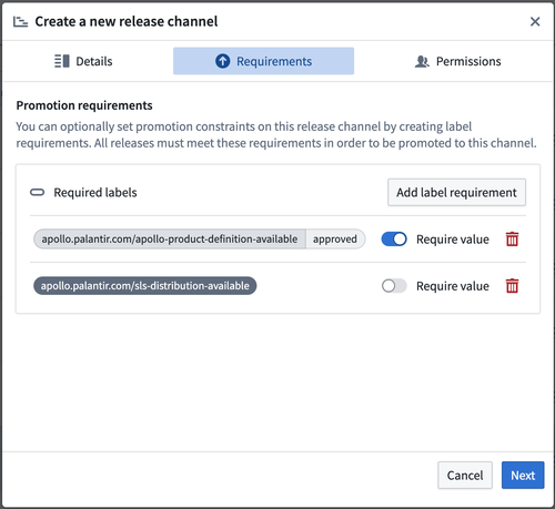 Add label requirements for a new Release Channel.