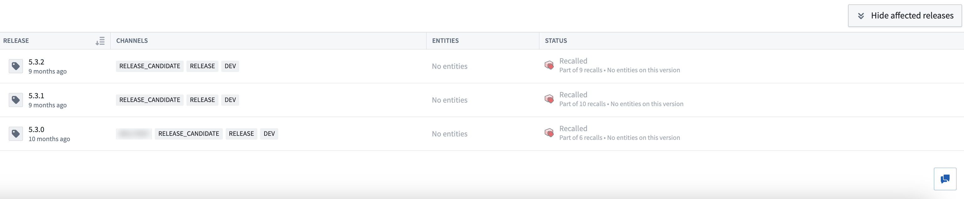 The View affected releases panel is expanded.