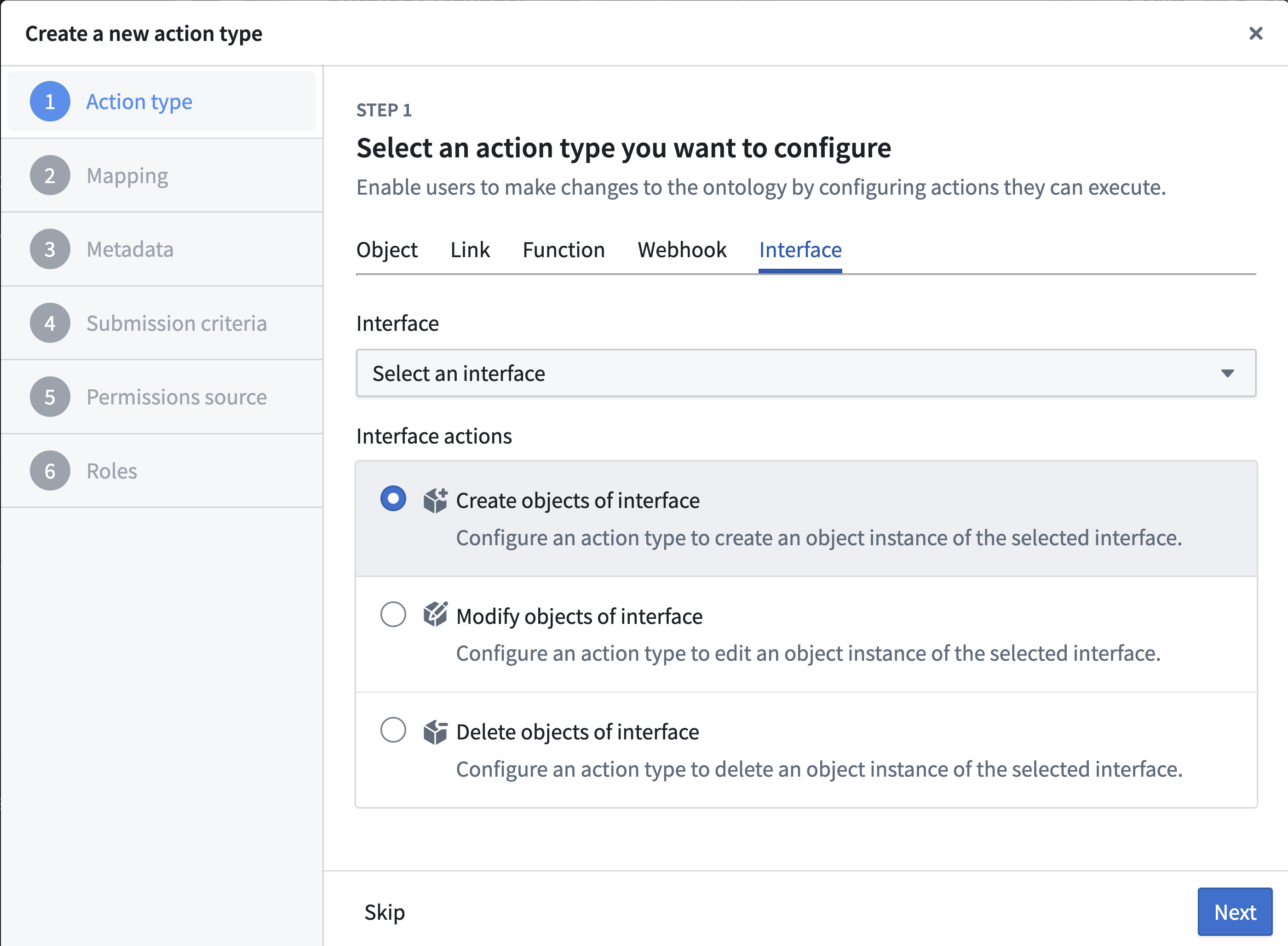 Creating new interface