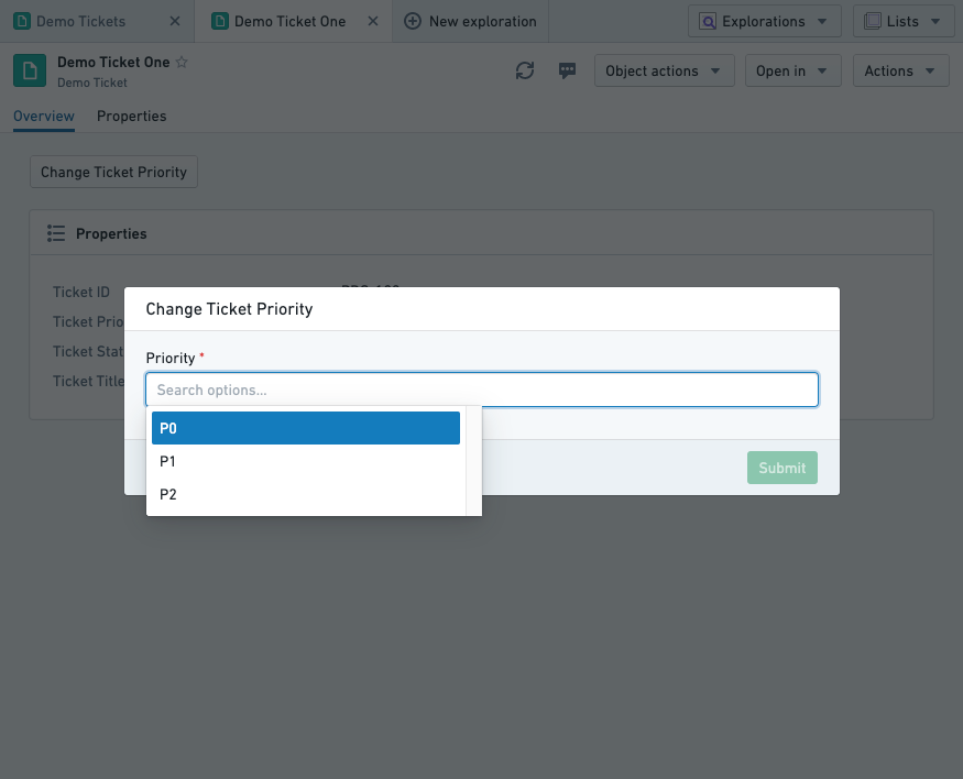 Changing ticket priority with Action