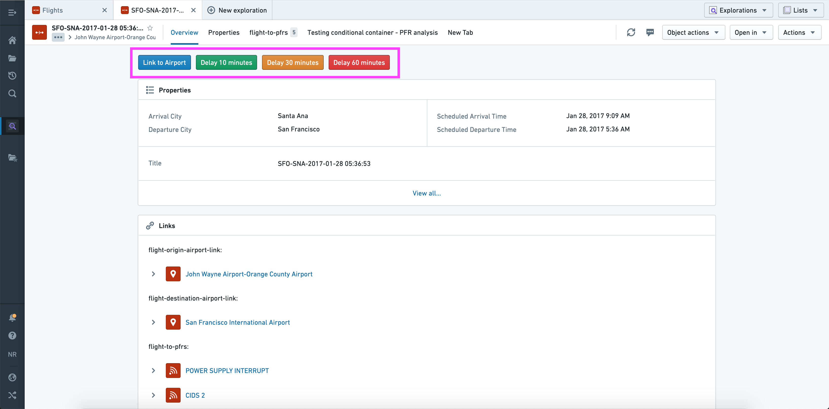 The Actions section of the Object View