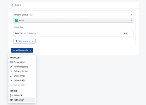 Dropdown menu for Add new rule