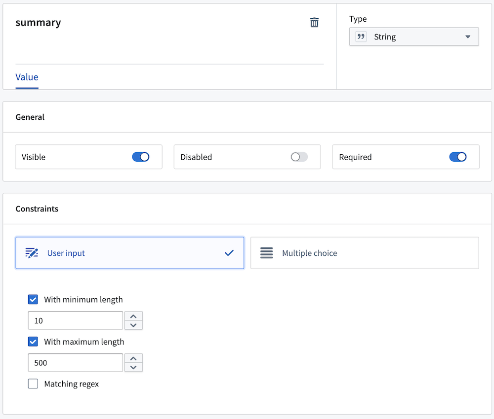 Define constraints for struct parameter fields.