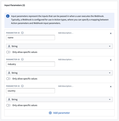 Input parameters example