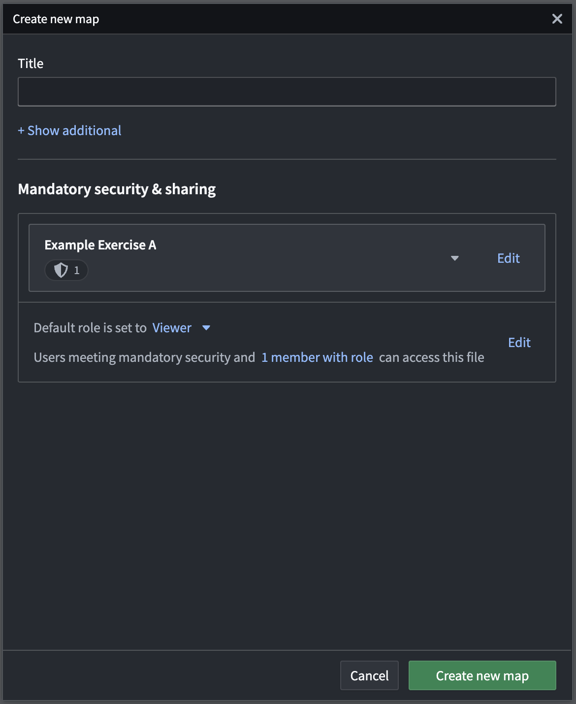 A user applies a file access preset when creating a Gaia map in Gotham.