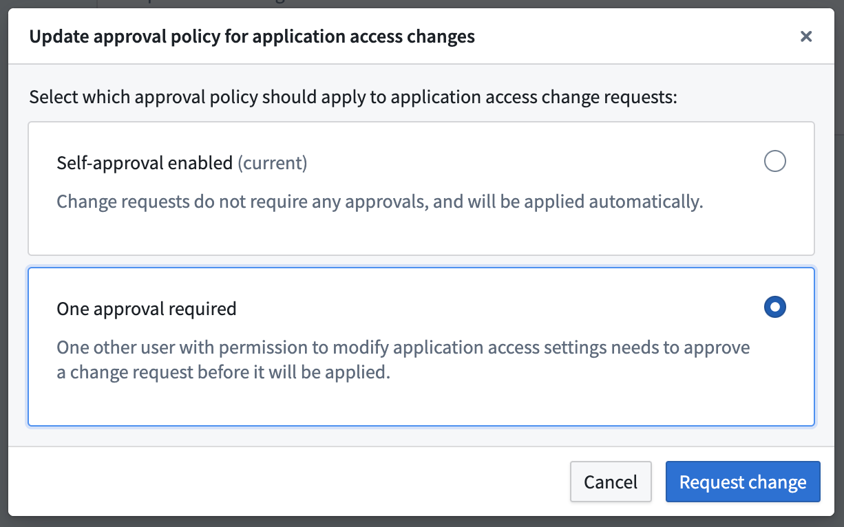 Application access change policy dialog