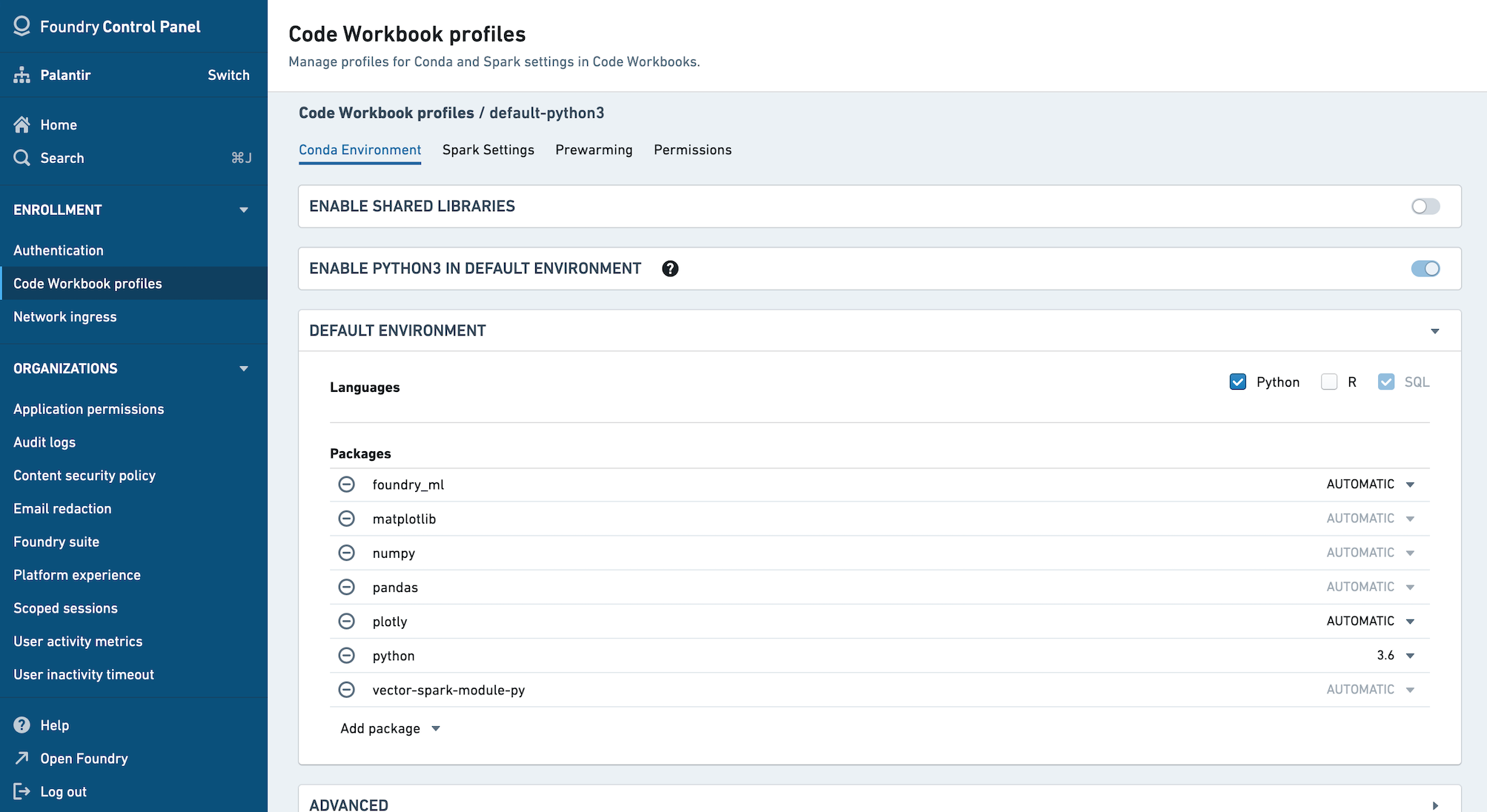 code workbook profiles environment