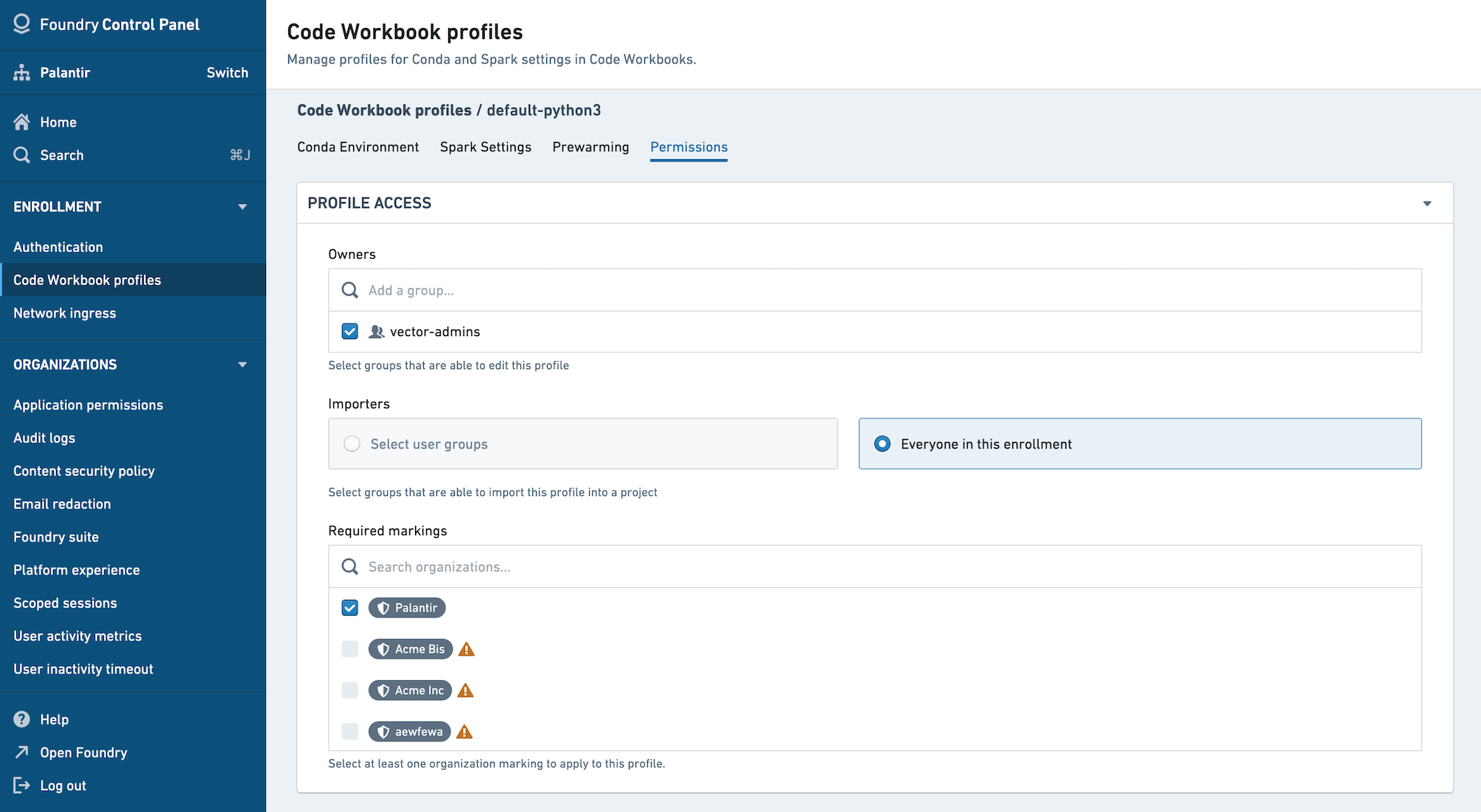 code workbook profiles permissions