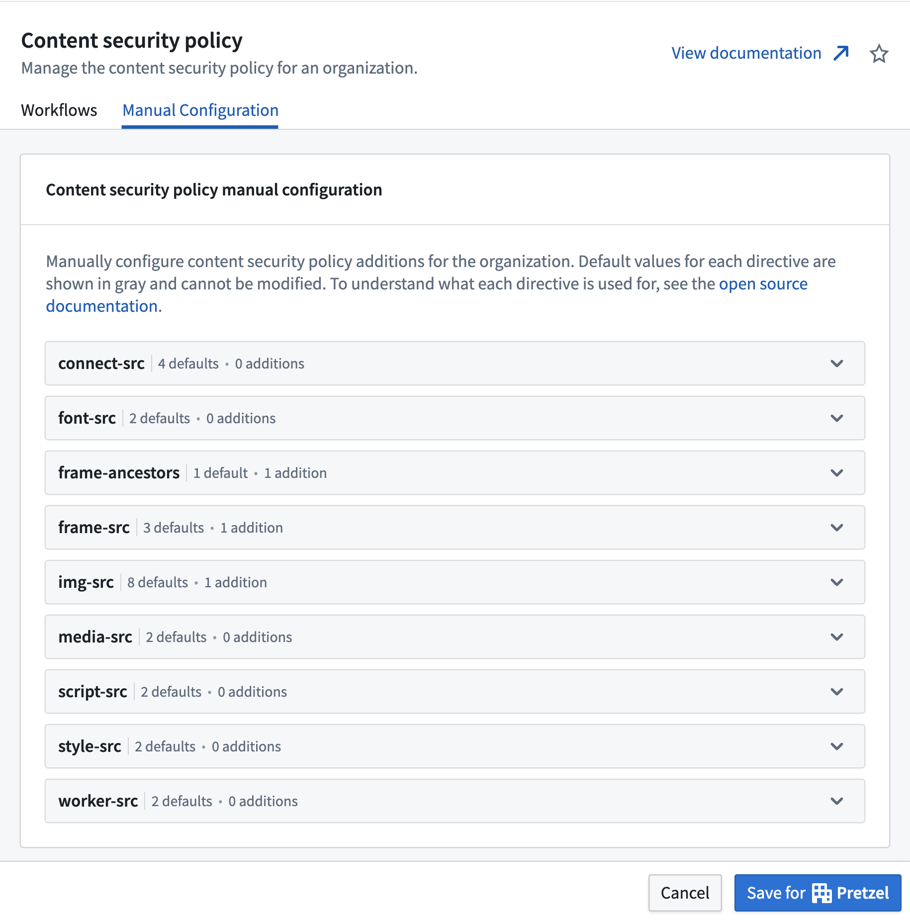 Content Security Policy manual configuration