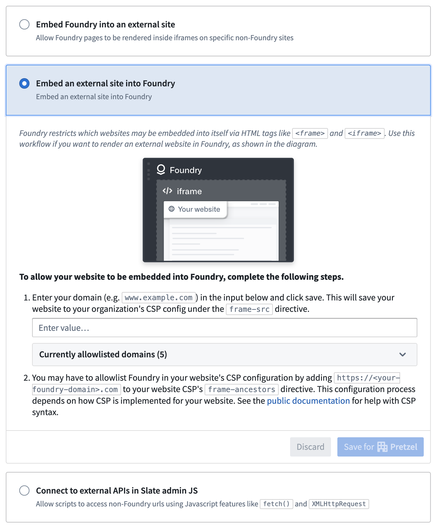 Content Security Policy workflow: embedding external resources in Foundry