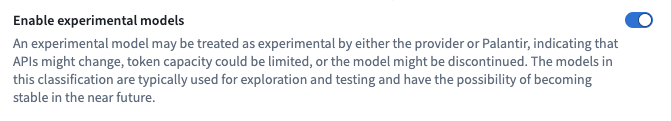 Experimental Models toggle