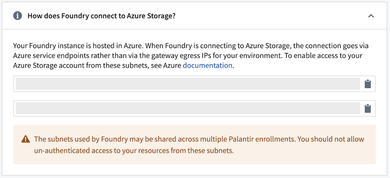 A Control Panel page displaying the subnets of a Foundry instance.