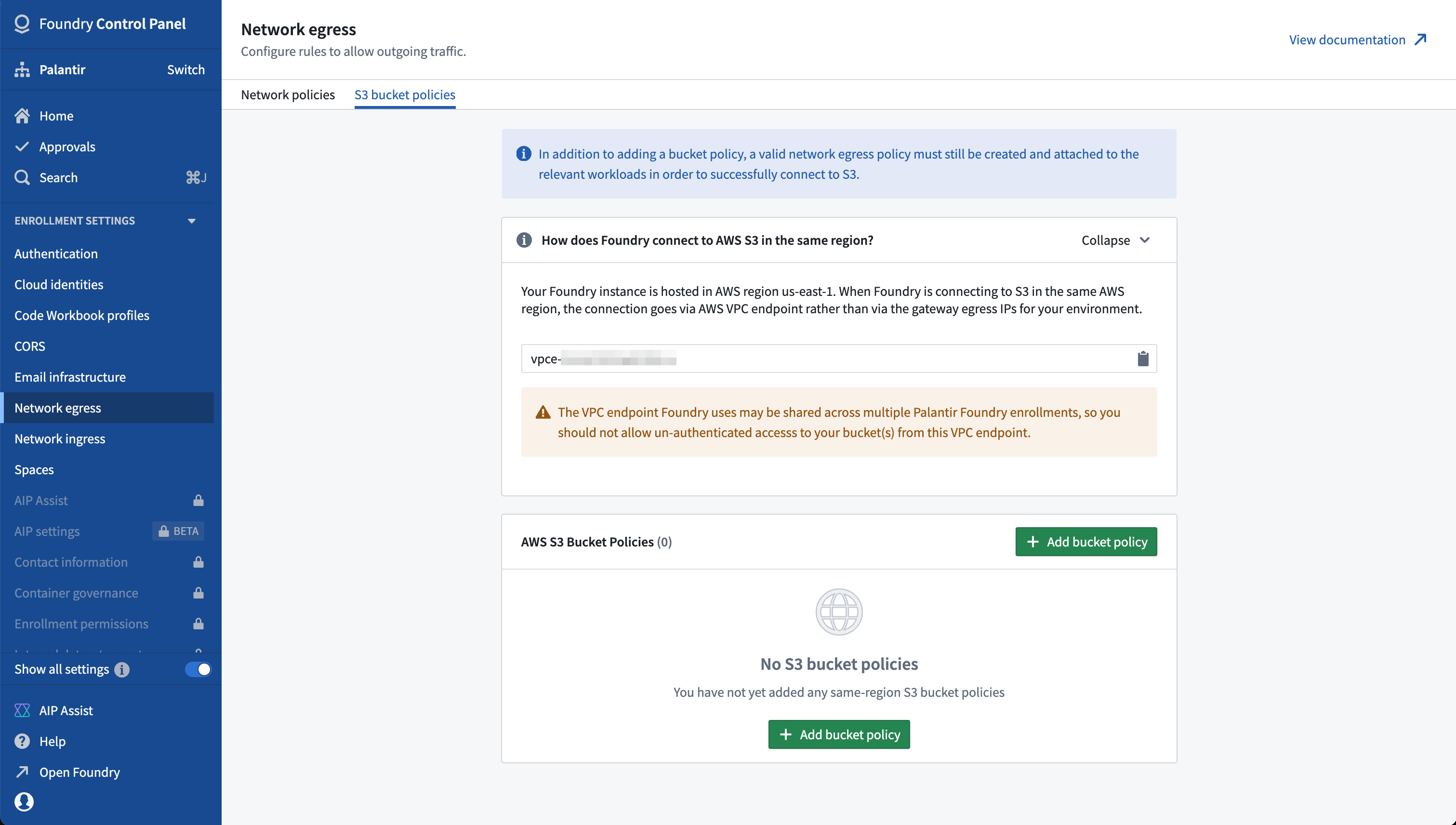 Control Panel configuration page for same region S3 bucket policies