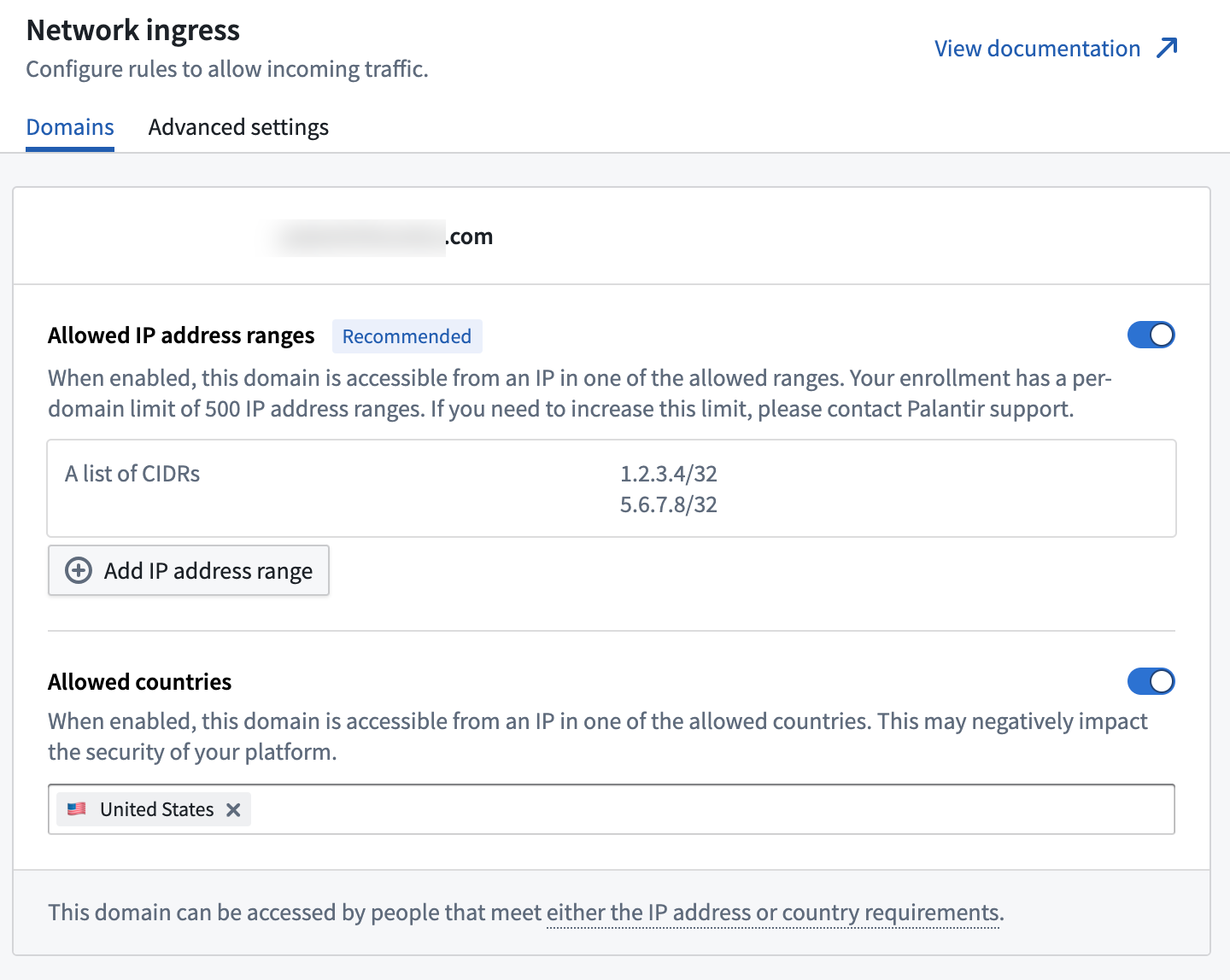 Network ingress configuration