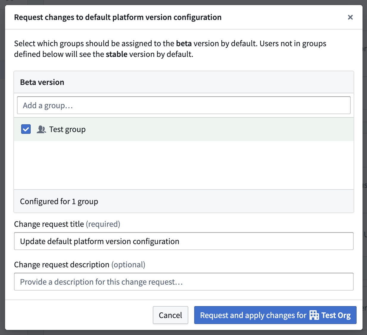 Platform version default dialog