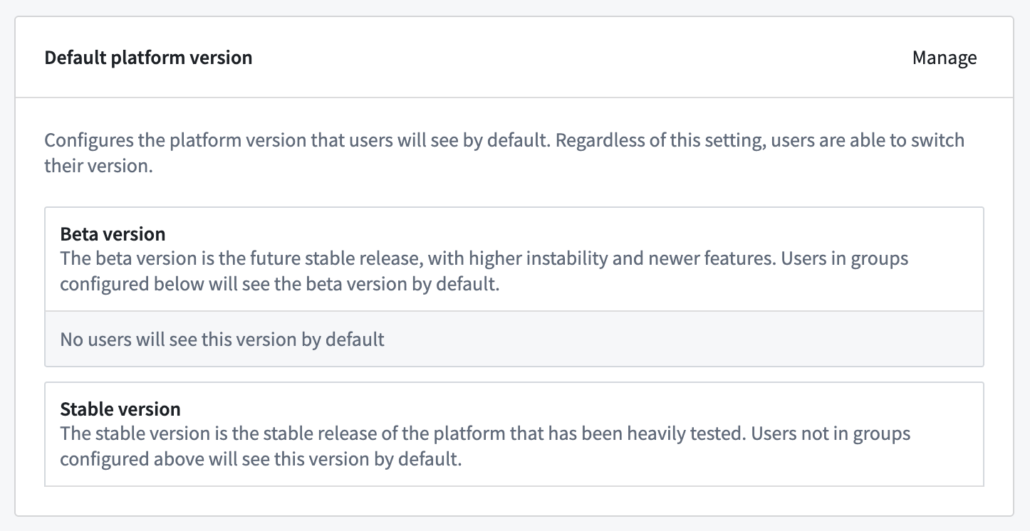 Platform version default