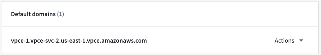 The Control Panel display of default domains in the network egress policy settings in a PrivateLink.