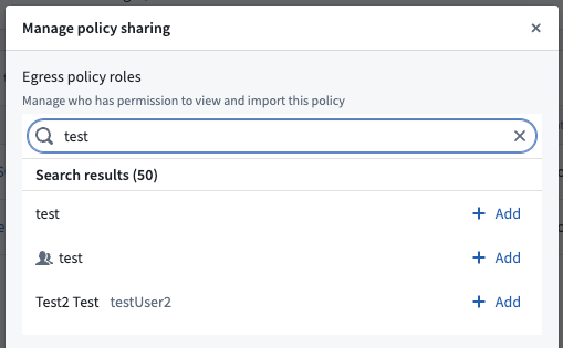 The Control Panel display of sharing network egress policies.