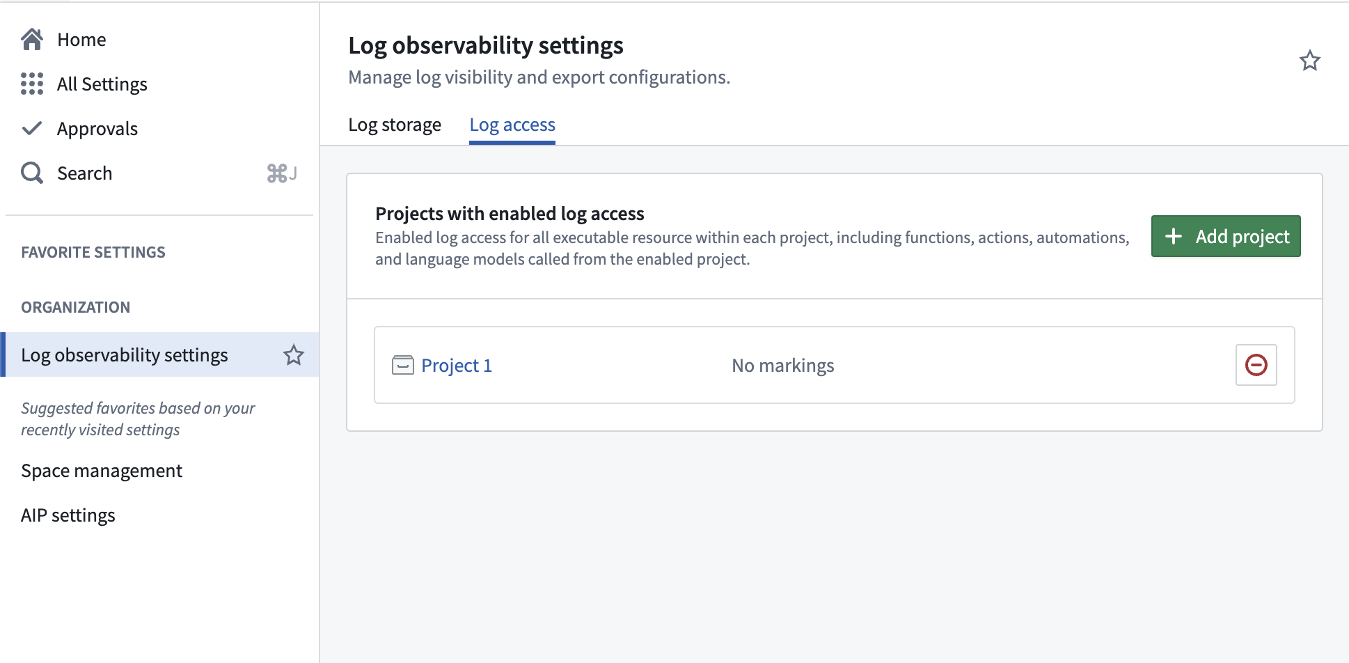 The updated list showing all projects with log access enabled.