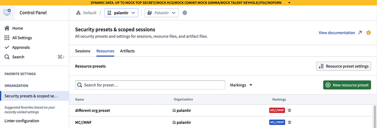 The security preset extension in Control Panel is displayed.