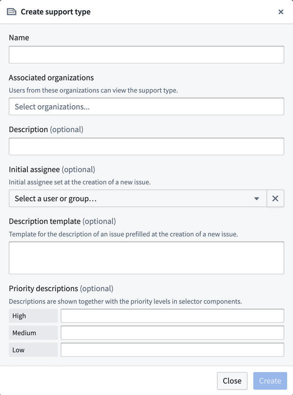 Support type creation form