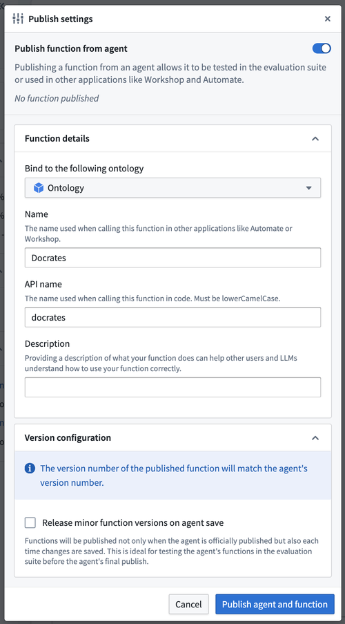 The extended publish settings dialog.