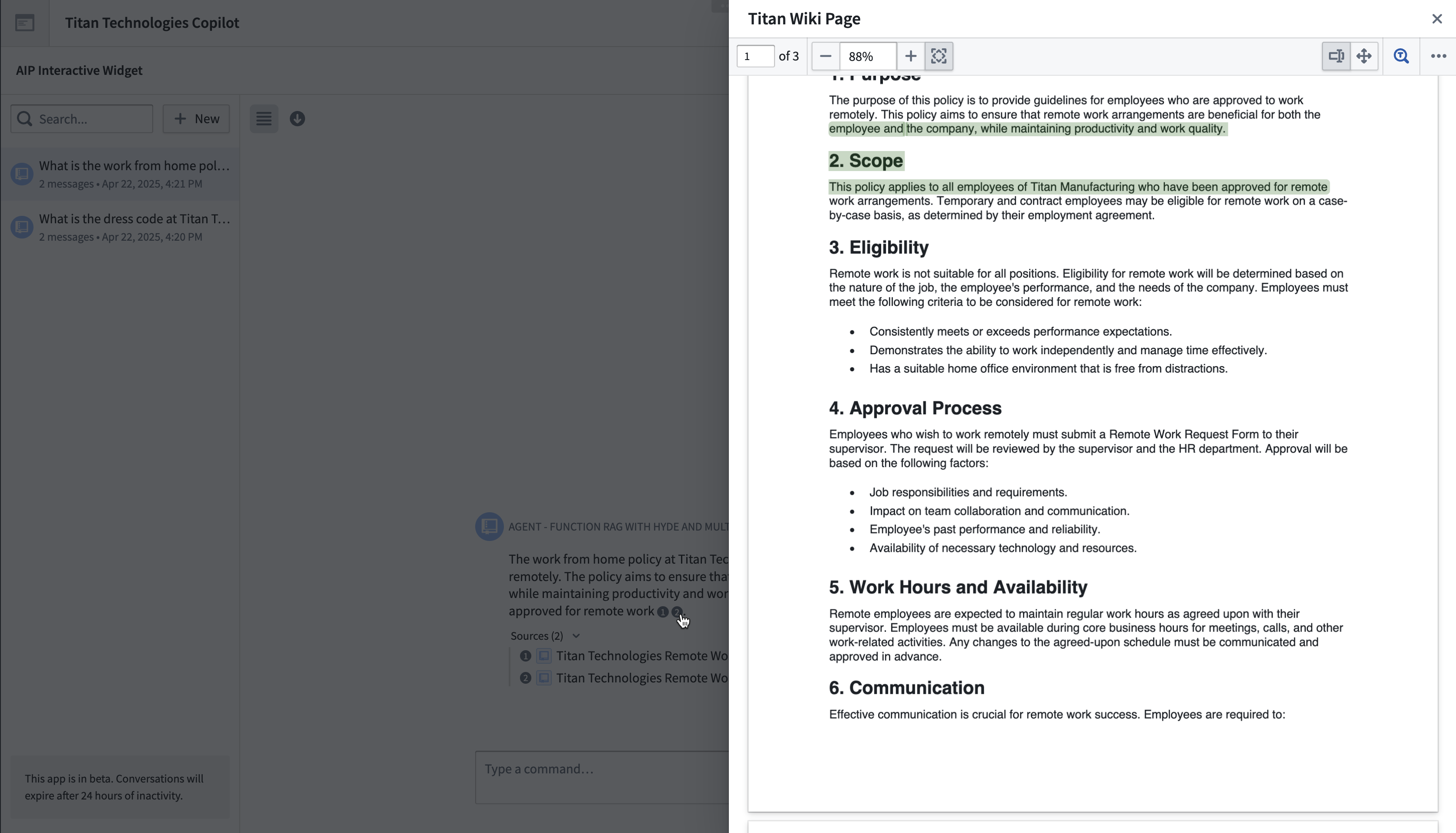 A screenshot of the AIP Interactive Widget with a pop-up overlay configured on citation selection.