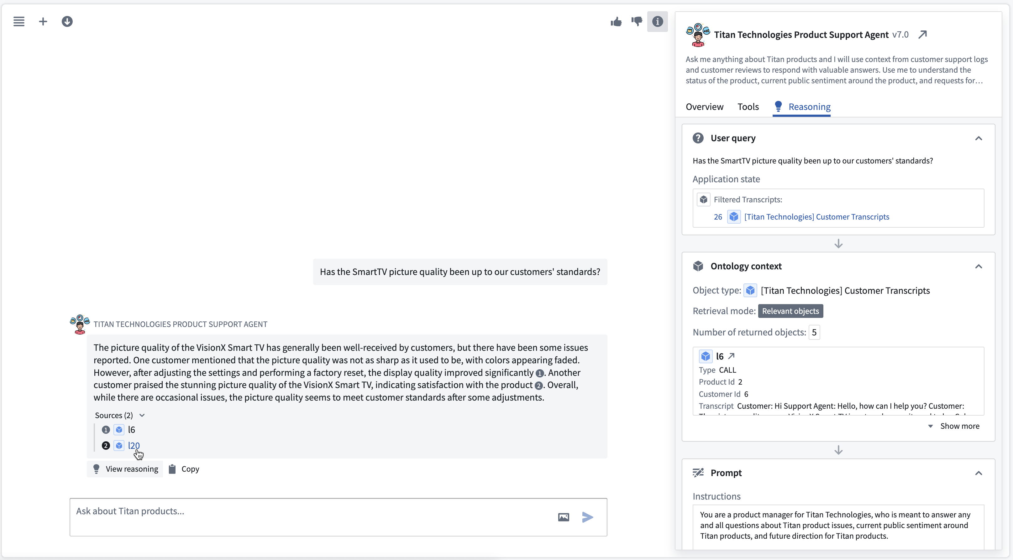 A screenshot of an agent with Ontology context that outputs citations.