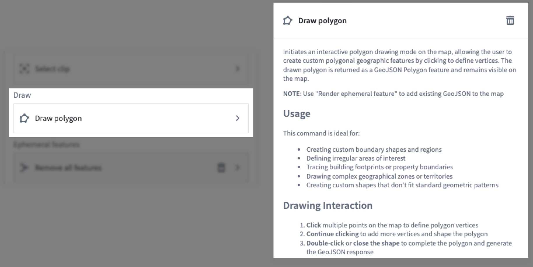 The Draw polygon command tool displays its additional configuration documentation.