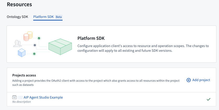 Use the Platform SDK tab to add the project for your AIP Agent.