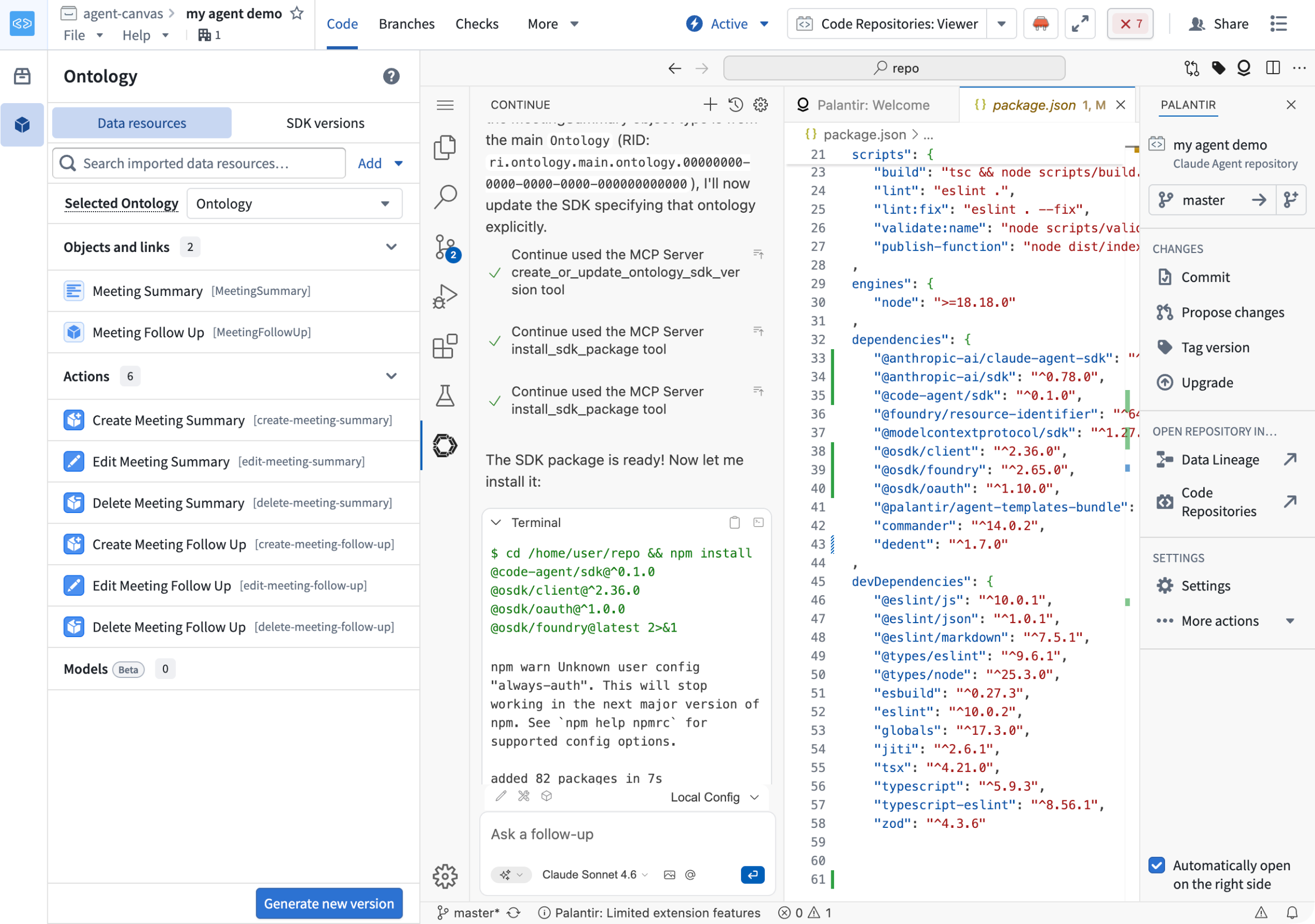 Using Continue to build an Agent in the code repository.