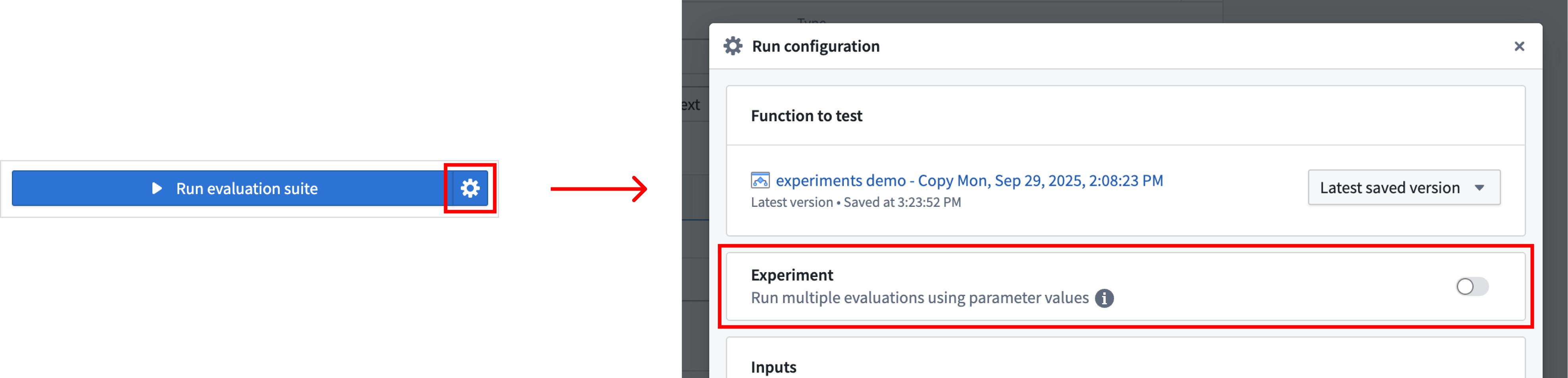 Enabling the "Experiments" toggle in the "Run configuration" dialog.