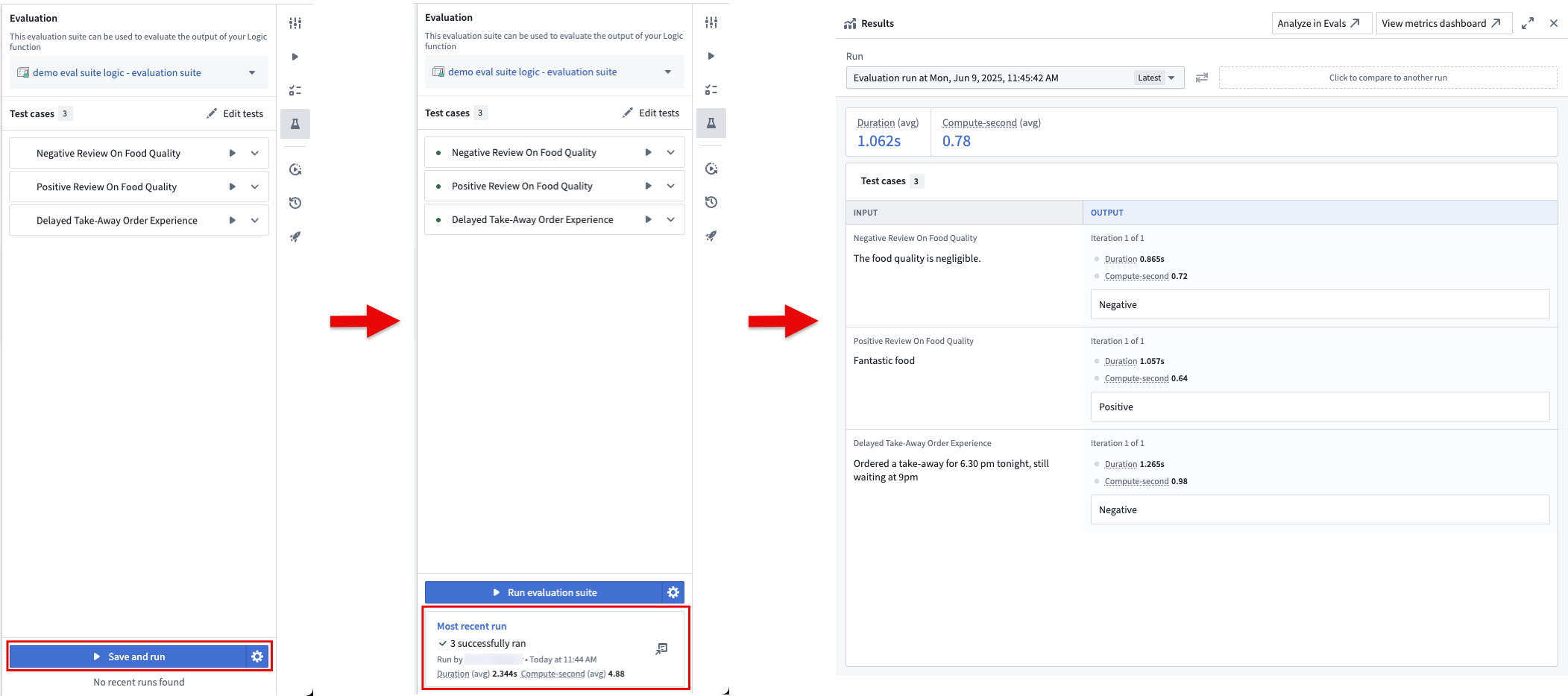 Run evaluation suite and review results